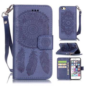 Embossing Campanula Flower Leather Wallet Case for iPhone 6s Plus / 6 Plus 5.5 inch - Dark Blue