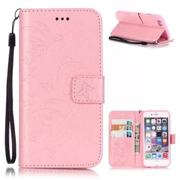 Embossing Butterfly Flower Leather Wallet Case for iPhone 6s Plus / iPhone 6 Plus (5.5 inch) - Pink