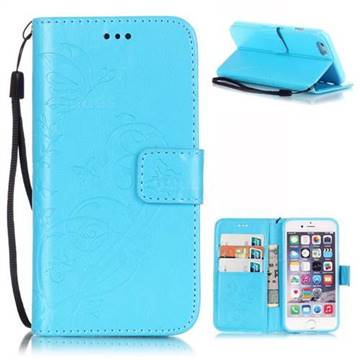 Embossing Butterfly Flower Leather Wallet Case for iPhone 6s Plus / iPhone 6 Plus (5.5 inch) - Blue
