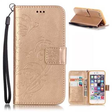 Embossing Butterfly Flower Leather Wallet Case for iPhone 6s Plus / iPhone 6 Plus (5.5 inch) - Champagne