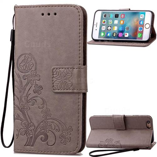 Embossing Imprint Four-Leaf Clover Leather Wallet Case for iPhone 6s Plus / 6 Plus (5.5 inch) - Gray