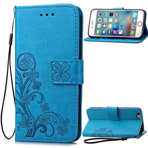 Embossing Imprint Four-Leaf Clover Leather Wallet Case for iPhone 6s Plus / 6 Plus (5.5 inch) - Blue