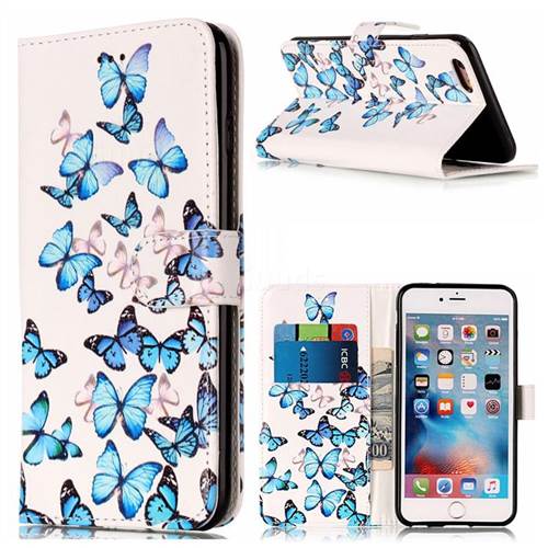 Blue Vivid Butterflies PU Leather Wallet Case for iPhone 6s Plus 6 Plus(5.5 inch)