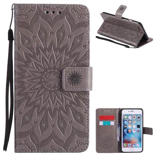 Embossing Sunflower Leather Wallet Case for iPhone 6s Plus / 6 Plus 6P(5.5 inch) - Gray