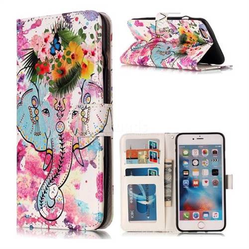 Flower Elephant 3D Relief Oil PU Leather Wallet Case for iPhone 6s Plus / 6 Plus 6P(5.5 inch)