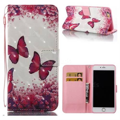 Rose Butterfly 3D Painted Leather Wallet Case for iPhone 6s Plus / 6 Plus 6P(5.5 inch)