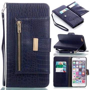 Retro Crocodile Zippers Leather Wallet Case for iPhone 6s Plus / 6 Plus 6P(5.5 inch) - Sapphire