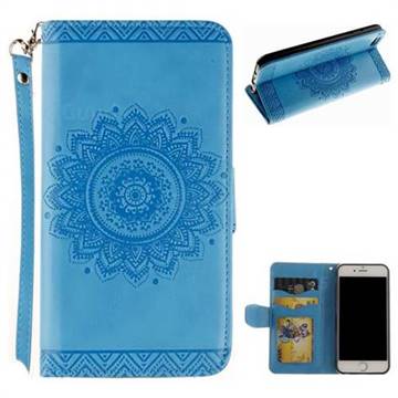 Embossed Datura Flower PU Leather Wallet Case for iPhone 6s Plus / 6 Plus 6P(5.5 inch) - Blue