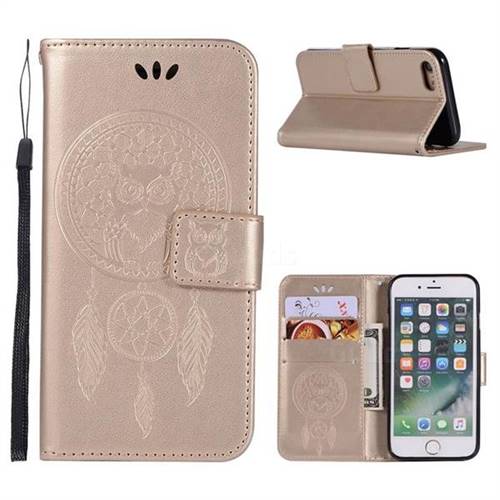 Intricate Embossing Owl Campanula Leather Wallet Case for iPhone 6s Plus / 6 Plus 6P(5.5 inch) - Champagne