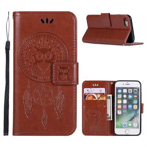Intricate Embossing Owl Campanula Leather Wallet Case for iPhone 6s Plus / 6 Plus 6P(5.5 inch) - Brown