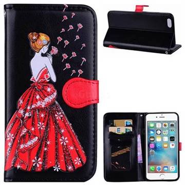 Dandelion Wedding Dress Girl Flash Powder Leather Wallet Holster Case for iPhone 6s Plus / 6 Plus 6P(5.5 inch) - Black