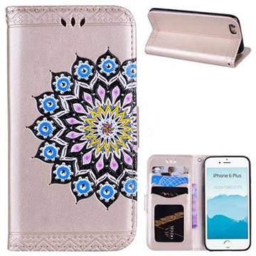 Datura Flowers Flash Powder Leather Wallet Holster Case for iPhone 6s Plus / 6 Plus 6P(5.5 inch) - Golden