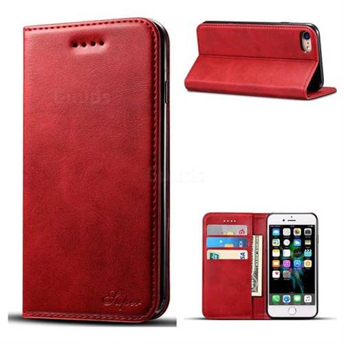 Suteni Simple Style Calf Stripe Leather Wallet Phone Case for iPhone 6s Plus / 6 Plus 6P(5.5 inch) - Red