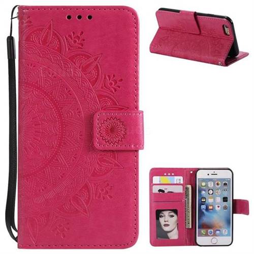 Intricate Embossing Datura Leather Wallet Case for iPhone 6s Plus / 6 Plus 6P(5.5 inch) - Rose Red
