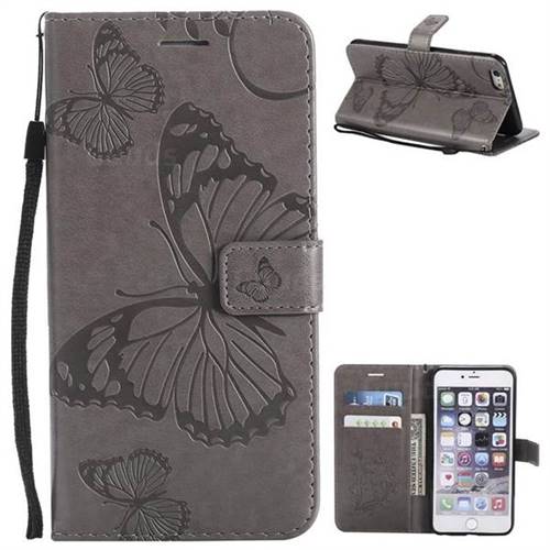 Embossing 3D Butterfly Leather Wallet Case for iPhone 6s Plus / 6 Plus 6P(5.5 inch) - Gray