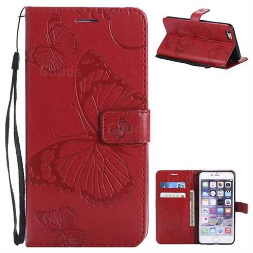 Embossing 3D Butterfly Leather Wallet Case for iPhone 6s Plus / 6 Plus 6P(5.5 inch) - Red