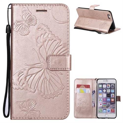 Embossing 3D Butterfly Leather Wallet Case for iPhone 6s Plus / 6 Plus 6P(5.5 inch) - Rose Gold