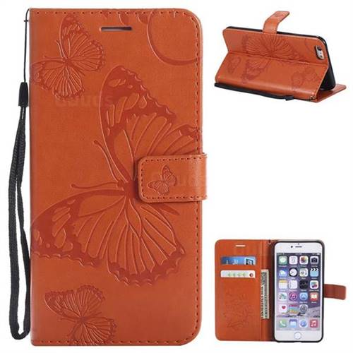 Embossing 3D Butterfly Leather Wallet Case for iPhone 6s Plus / 6 Plus 6P(5.5 inch) - Orange