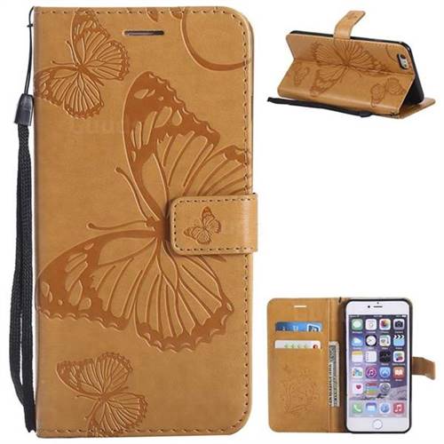 Embossing 3D Butterfly Leather Wallet Case for iPhone 6s Plus / 6 Plus 6P(5.5 inch) - Yellow