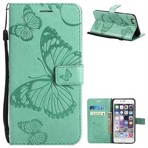 Embossing 3D Butterfly Leather Wallet Case for iPhone 6s Plus / 6 Plus 6P(5.5 inch) - Green