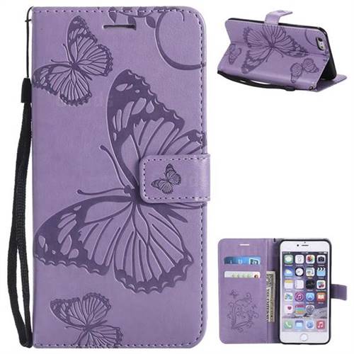 Embossing 3D Butterfly Leather Wallet Case for iPhone 6s Plus / 6 Plus 6P(5.5 inch) - Purple