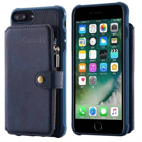 Retro Luxury Multifunction Zipper Leather Phone Back Cover for iPhone 6s Plus / 6 Plus 6P(5.5 inch) - Blue