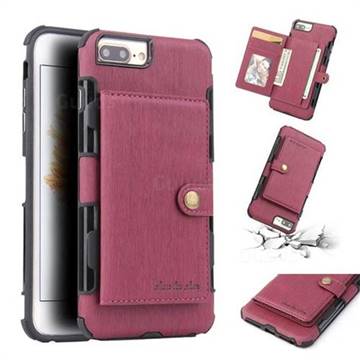 Brush Multi-function Leather Phone Case for iPhone 6s Plus / 6 Plus 6P(5.5 inch) - Wine Red