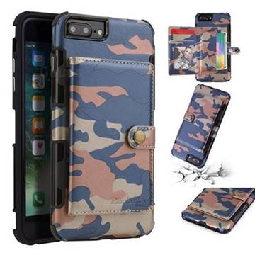Camouflage Multi-function Leather Phone Case for iPhone 6s Plus / 6 Plus 6P(5.5 inch) - Blue