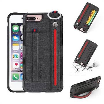 British Style Canvas Pattern Multi-function Leather Phone Case for iPhone 6s Plus / 6 Plus 6P(5.5 inch) - Black