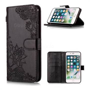 Intricate Embossing Lotus Mandala Flower Leather Wallet Case for iPhone 6s Plus / 6 Plus 6P(5.5 inch) - Black