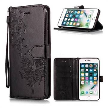 Intricate Embossing Dandelion Butterfly Leather Wallet Case for iPhone 6s Plus / 6 Plus 6P(5.5 inch) - Black