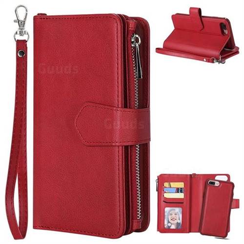Retro Luxury Multifunction Zipper Leather Phone Wallet for iPhone 6s Plus / 6 Plus 6P(5.5 inch) - Red