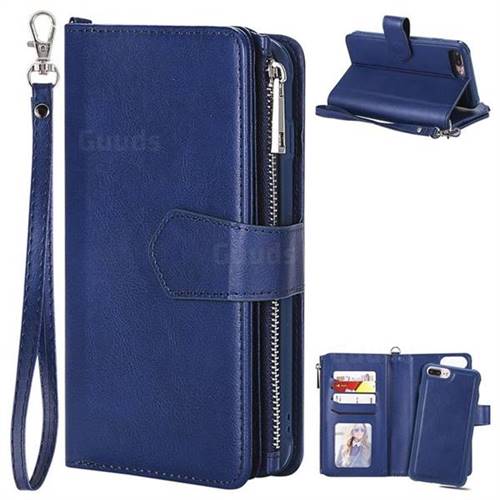 Retro Luxury Multifunction Zipper Leather Phone Wallet for iPhone 6s Plus / 6 Plus 6P(5.5 inch) - Blue