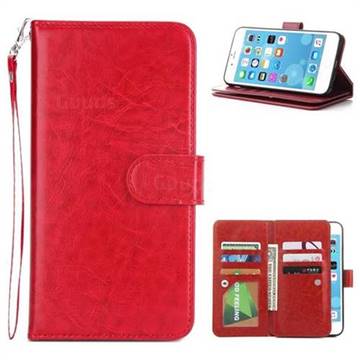 9 Card Photo Frame Smooth PU Leather Wallet Phone Case for iPhone 6s Plus / 6 Plus 6P(5.5 inch) - Red