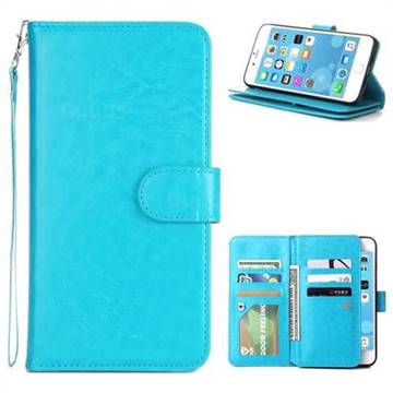 9 Card Photo Frame Smooth PU Leather Wallet Phone Case for iPhone 6s Plus / 6 Plus 6P(5.5 inch) - Blue