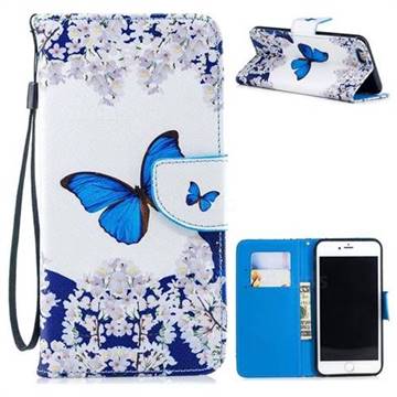 Blue Butterfly PU Leather Wallet Phone Case for iPhone 6s Plus / 6 Plus 6P(5.5 inch)