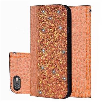 Shiny Crocodile Pattern Stitching Magnetic Closure Flip Holster Shockproof Phone Cases for iPhone 6s Plus / 6 Plus 6P(5.5 inch) - Gold Orange