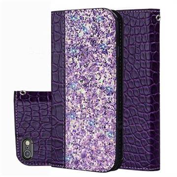 Shiny Crocodile Pattern Stitching Magnetic Closure Flip Holster Shockproof Phone Cases for iPhone 6s Plus / 6 Plus 6P(5.5 inch) - Purple