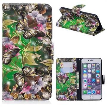 Green Leaf Butterfly 3D Painted Leather Wallet Phone Case for iPhone 6s Plus / 6 Plus 6P(5.5 inch)