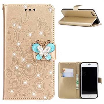 Embossing Butterfly Circle Rhinestone Leather Wallet Case for iPhone 6s Plus / 6 Plus 6P(5.5 inch) - Champagne