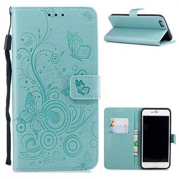 Intricate Embossing Butterfly Circle Leather Wallet Case for iPhone 6s Plus / 6 Plus 6P(5.5 inch) - Cyan