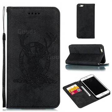 Retro Intricate Embossing Elk Seal Leather Wallet Case for iPhone 6s Plus / 6 Plus 6P(5.5 inch) - Black