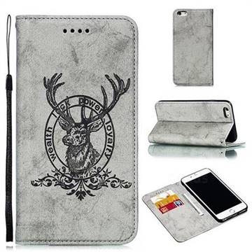 Retro Intricate Embossing Elk Seal Leather Wallet Case for iPhone 6s Plus / 6 Plus 6P(5.5 inch) - Gray
