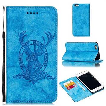 Retro Intricate Embossing Elk Seal Leather Wallet Case for iPhone 6s Plus / 6 Plus 6P(5.5 inch) - Blue