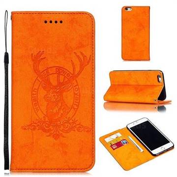 Retro Intricate Embossing Elk Seal Leather Wallet Case for iPhone 6s Plus / 6 Plus 6P(5.5 inch) - Orange
