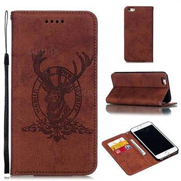 Retro Intricate Embossing Elk Seal Leather Wallet Case for iPhone 6s Plus / 6 Plus 6P(5.5 inch) - Brown