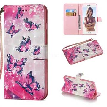 Pink Butterfly 3D Painted Leather Wallet Phone Case for iPhone 6s Plus / 6 Plus 6P(5.5 inch)