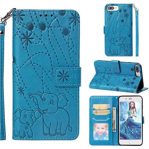 Embossing Fireworks Elephant Leather Wallet Case for iPhone 6s Plus / 6 Plus 6P(5.5 inch) - Blue