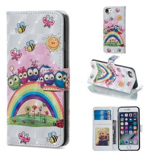 Rainbow Owl Family 3D Painted Leather Phone Wallet Case for iPhone 6s Plus / 6 Plus 6P(5.5 inch)
