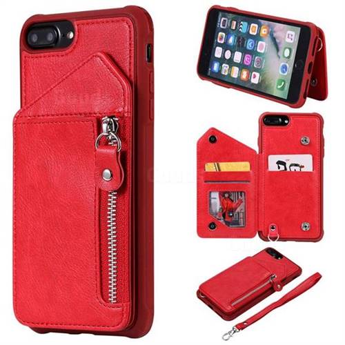 Classic Luxury Buckle Zipper Anti-fall Leather Phone Back Cover for iPhone 6s Plus / 6 Plus 6P(5.5 inch) - Red